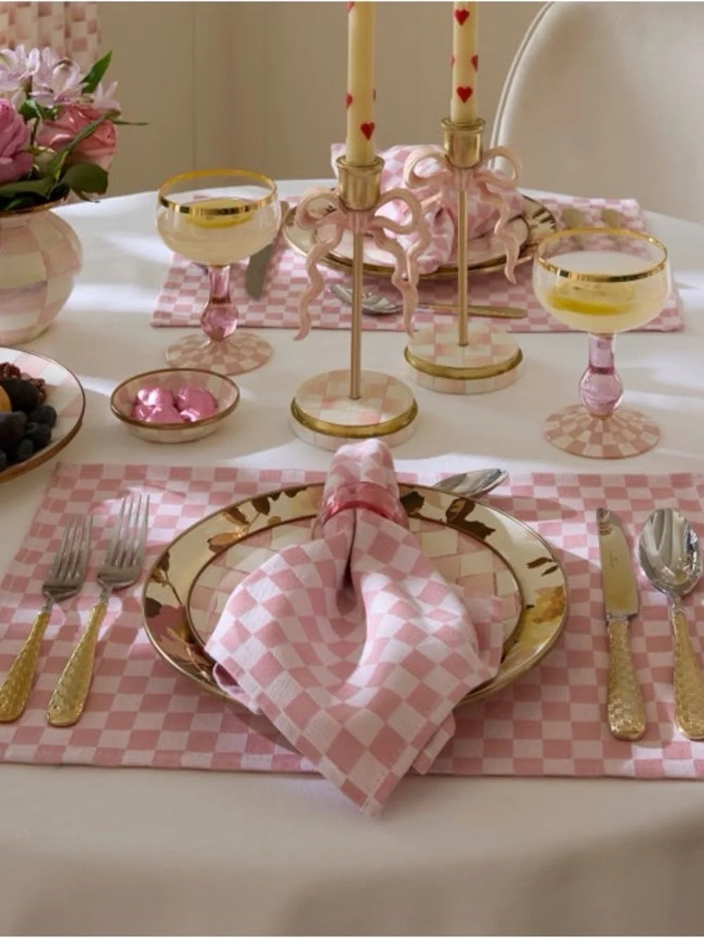 MacKenzie-Childs Pastel Pink Check Placemat 2 Sets of Four
